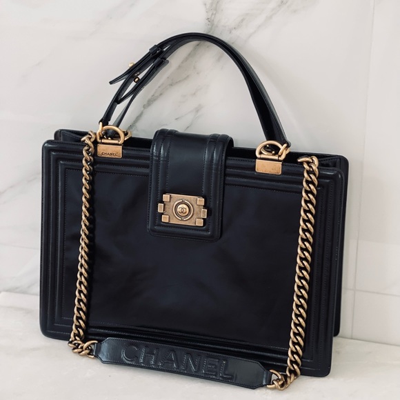 CHANEL Handbags - CHANEL black lambskin Boy Bag Large flap